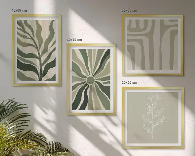 Galleria a parete decorazione con motivi vegetali in stile minimalista verde