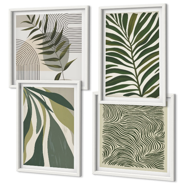 Galleria a parete Illustrazioni pastello di foglie e onde