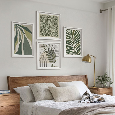Galleria a parete Illustrazioni pastello di foglie e onde