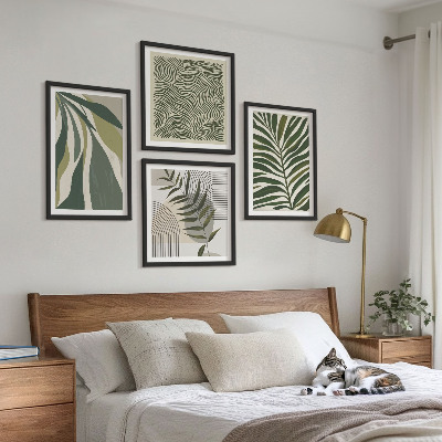 Galleria a parete Illustrazioni pastello di foglie e onde