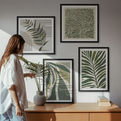 Galleria a parete Illustrazioni pastello di foglie e onde