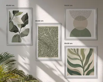 Galleria a parete con foglie dalle forme geometriche astratte