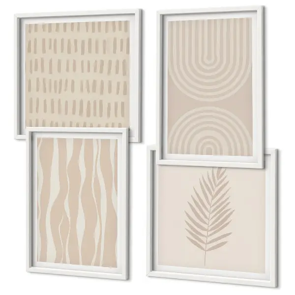 Composizione di 4 quadri con motivi vegetali beige