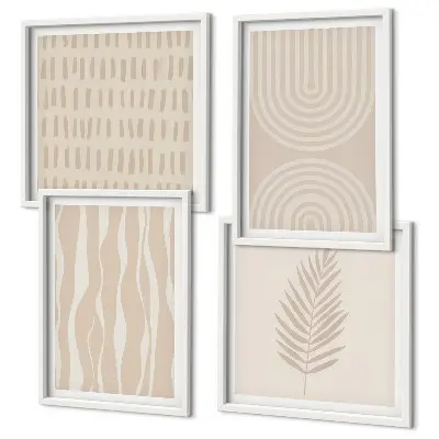Composizione di 4 quadri con motivi vegetali beige