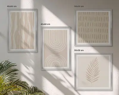 Composizione di 4 quadri con motivi vegetali beige