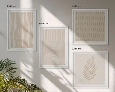 Composizione di 4 quadri con motivi vegetali beige