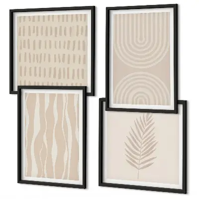 Composizione di 4 quadri con motivi vegetali beige