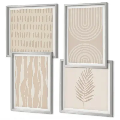 Composizione di 4 quadri con motivi vegetali beige