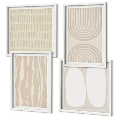Composizione di 4 quadri con motivi astratti in stile boho
