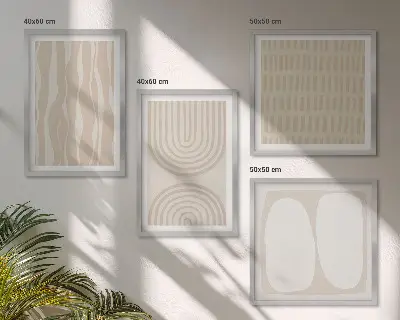 Composizione di 4 quadri con motivi astratti in stile boho