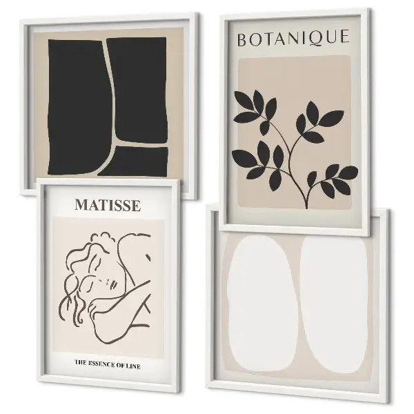 Composizione di 4 quadri con stampe di piante eleganti in stile Matisse