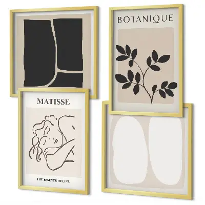 Composizione di 4 quadri con stampe di piante eleganti in stile Matisse
