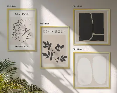 Composizione di 4 quadri con stampe di piante eleganti in stile Matisse