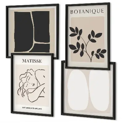 Composizione di 4 quadri con stampe di piante eleganti in stile Matisse