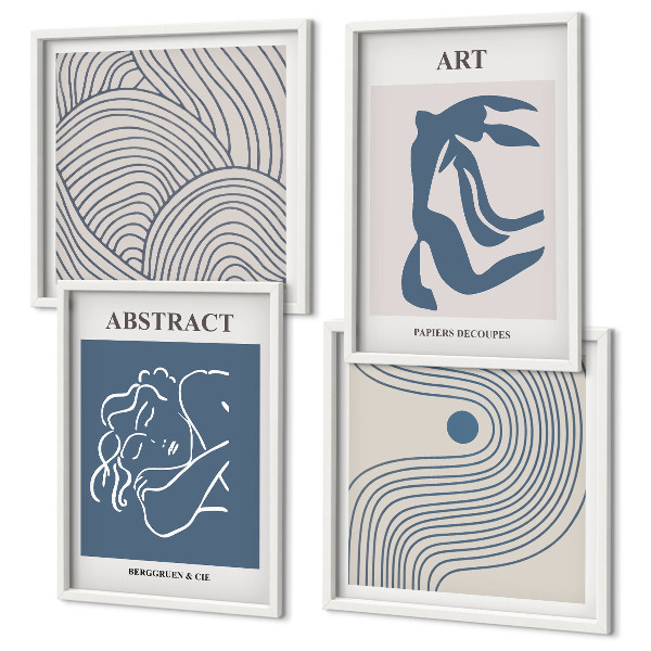 Composizione di 4 quadri Poster astratto con linee e onde