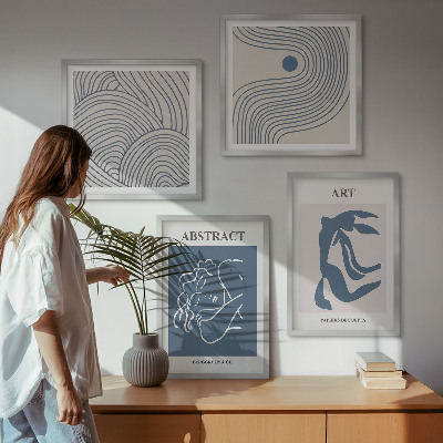 Composizione di 4 quadri Poster astratto con linee e onde