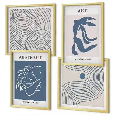 Poster astratto con linee e onde composizione di 4 quadri