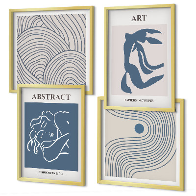 Composizione di 4 quadri Poster astratto con linee e onde