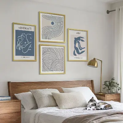 Poster astratto con linee e onde composizione di 4 quadri