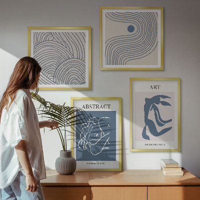 Composizione di 4 quadri Poster astratto con linee e onde