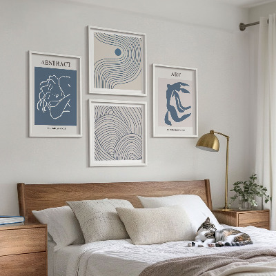 Composizione di 4 quadri Poster astratto con linee e onde