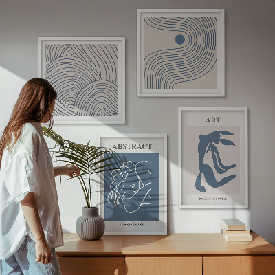 Composizione di 4 quadri Poster astratto con linee e onde