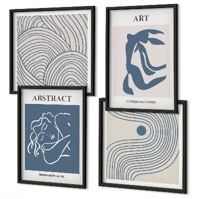 Poster astratto con linee e onde composizione di 4 quadri