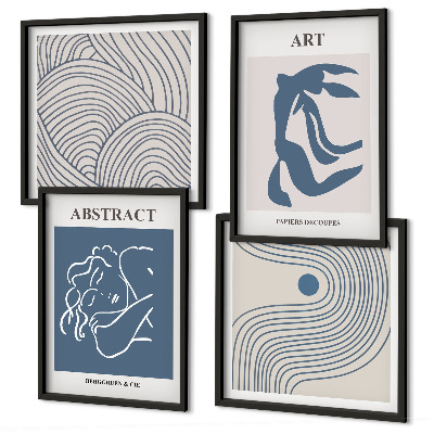 Composizione di 4 quadri Poster astratto con linee e onde
