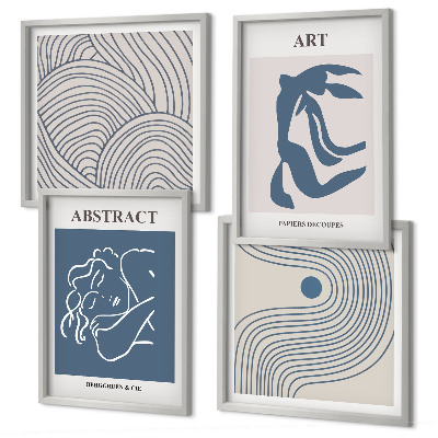 Composizione di 4 quadri Poster astratto con linee e onde