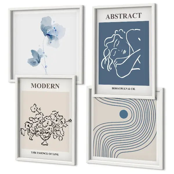 Poster con disegni astratti di linee di fiori in polittico con cornice