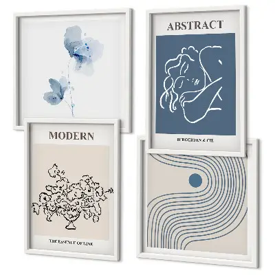 Poster con disegni astratti di linee di fiori in polittico con cornice
