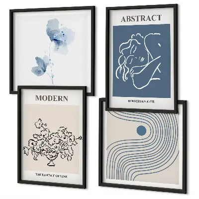 Poster con disegni astratti di linee di fiori in polittico con cornice