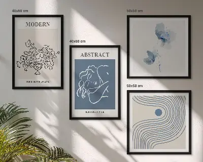 Poster con disegni astratti di linee di fiori in polittico con cornice