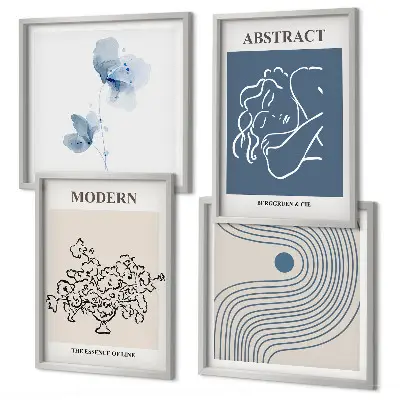 Poster con disegni astratti di linee di fiori in polittico con cornice