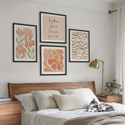 Composizione di 4 quadri Fiori astratti dai colori pastello