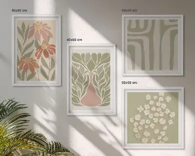 Galleria a parete in stile boho minimalista floreale