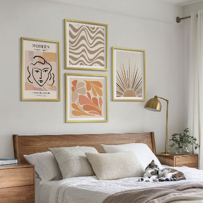 Composizione di 4 quadri Forme pastello boho solari