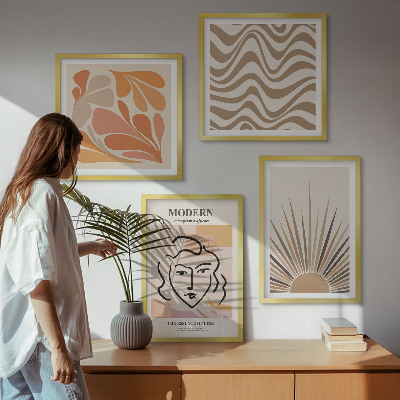 Composizione di 4 quadri Forme pastello boho solari