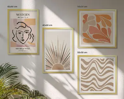 Composizione di 4 quadri con design forme pastello in stile boho solari