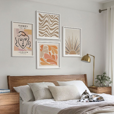 Composizione di 4 quadri Forme pastello boho solari