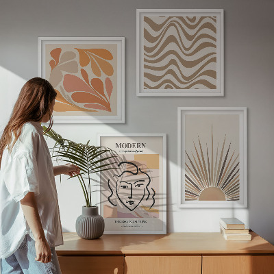 Composizione di 4 quadri Forme pastello boho solari