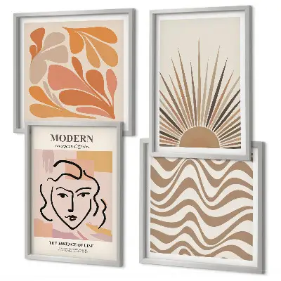 Composizione di 4 quadri con design forme pastello in stile boho solari