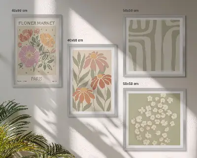 Polittico con cornice Motivi botanici stile minimalismo Parigi