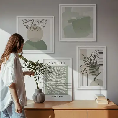 Galleria a parete con astrazioni botaniche boho