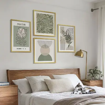 Motivi botanici geometrici composizione di 4 quadri