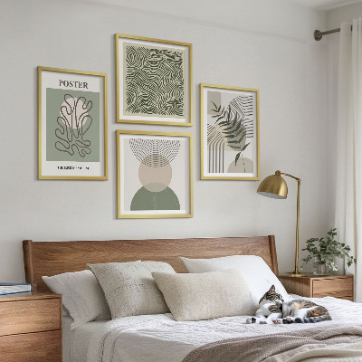Composizione di 4 quadri Motivi botanici geometrici