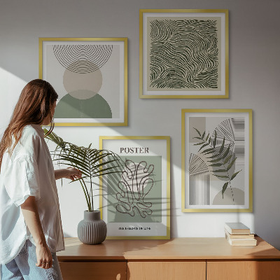 Composizione di 4 quadri Motivi botanici geometrici