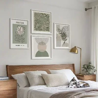 Motivi botanici geometrici composizione di 4 quadri