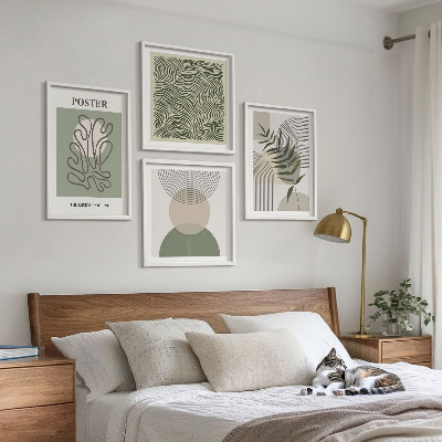 Composizione di 4 quadri Motivi botanici geometrici