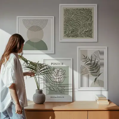 Motivi botanici geometrici composizione di 4 quadri